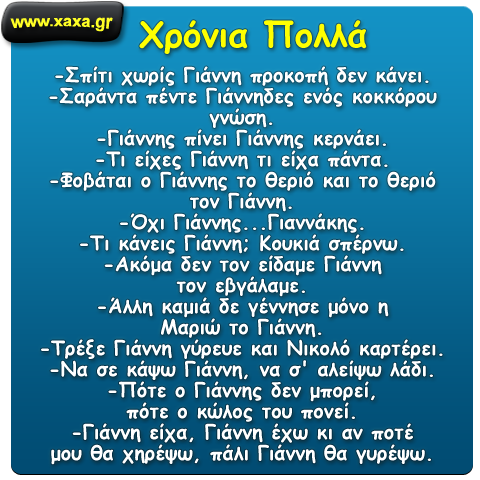 Χρόνια πολλά στους Γιάννη , Ιωάννα , Γιαννούλα …